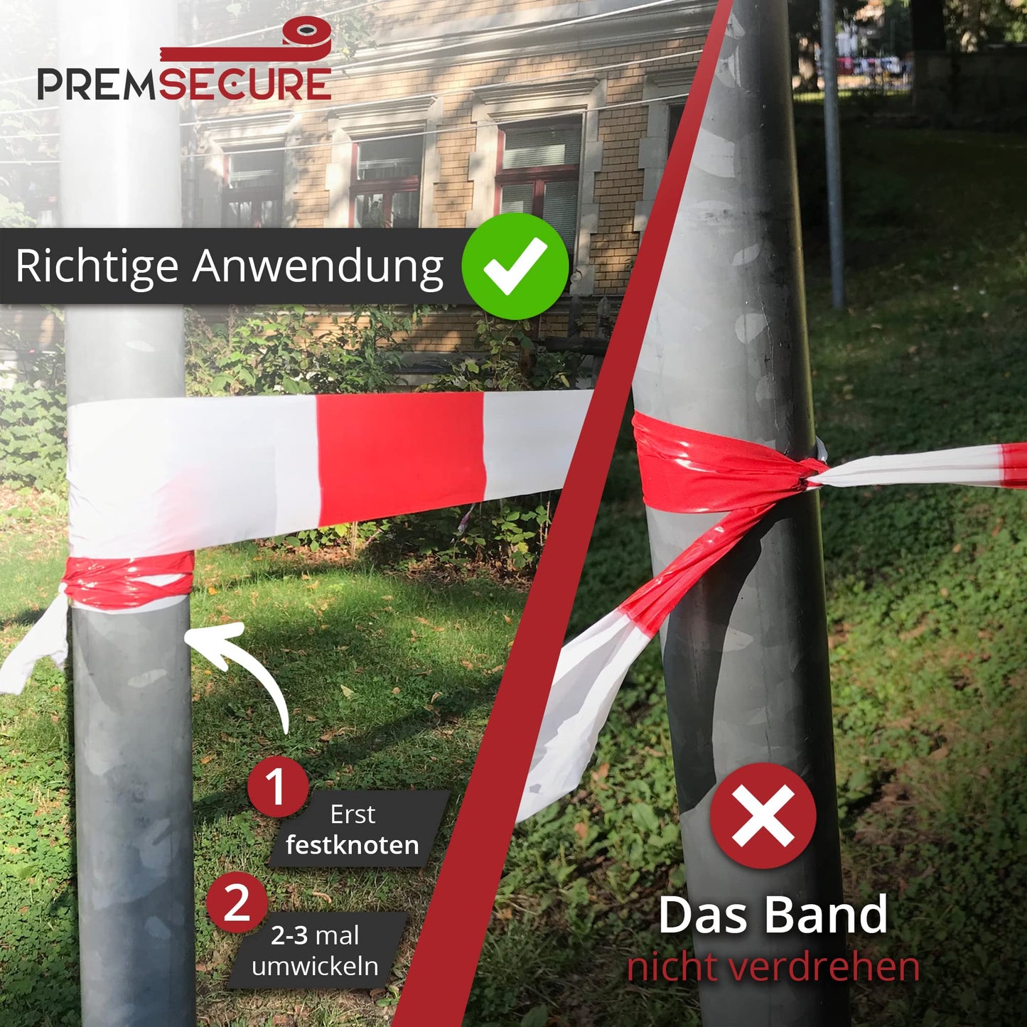 Absperrband 500m x 80 mm Flatterband rot weiß Baustelle Feuerwehr Polizei im Karton extrem reißfest 35 µm Baustellenband Sichern von Gefahrenstellen Absperren rotes Warnband für Kinder