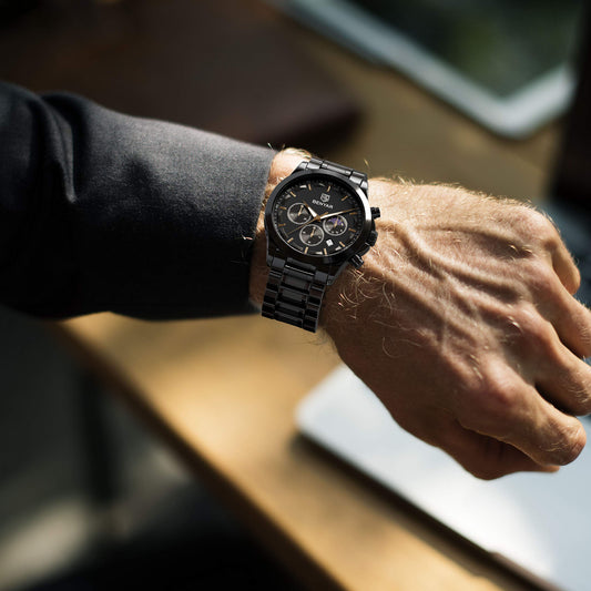 BENYAR Herren Uhr Chronograph Analog Quarz Stilvolle Edelstahlarmband Armbanduhr Wasserdicht Leuchtende Datum Herrenuhren Elegantes Business Uhren Geschenk für Männer