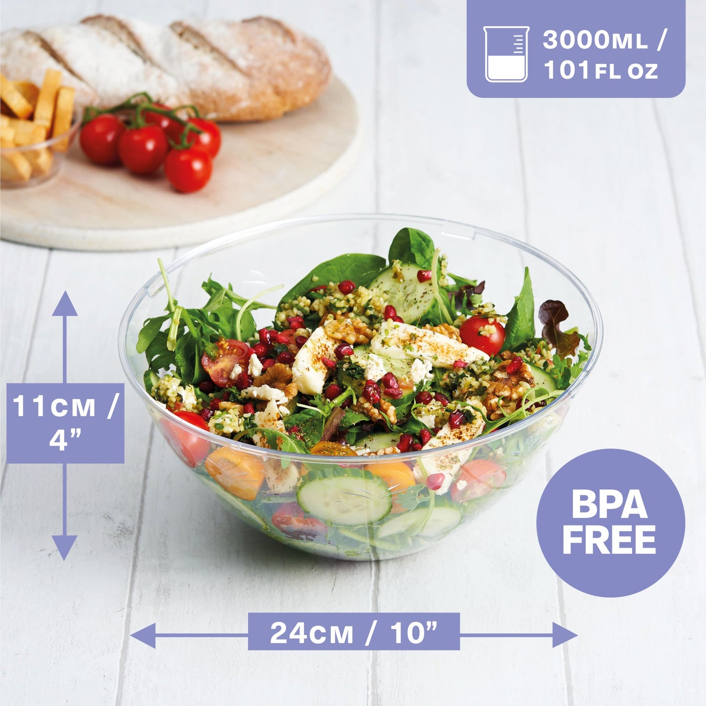 MATANA 5 Große Transparente Plastikschalen, Salatschüsseln, Plastikschüsseln, Snackschalen für Kindergeburtstage, Picknick & Partys (3000ml) - Mehrweg & Stabil