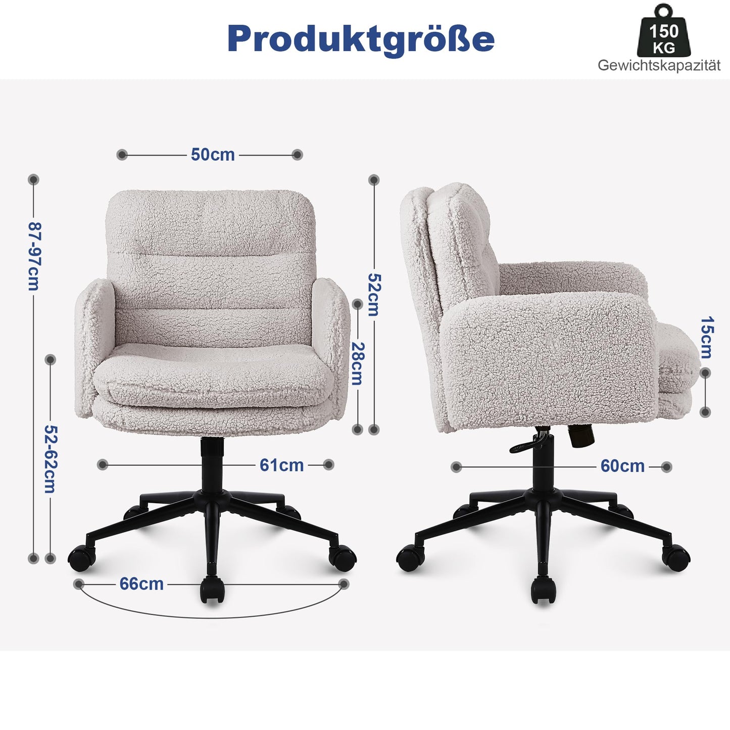 Youhauchair Schreibtischstuhl, Schminktisch Stuhl aus Kunstpelz, Bequemer Drehstuhl Schreibtisch Stuhl, Bürostuhl Ergonomisch mit Verstellbarer Höhe, Creme