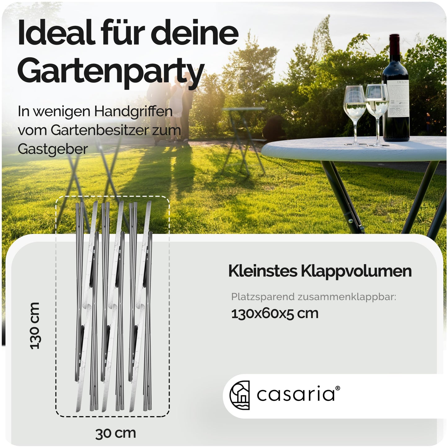 Casaria® Stehtisch 2er Set Klappbar Höhe 110cm Ø 60cm Beistelltisch Klapptisch Bartisch Cocktail Holz Esstisch Rund Hochtisch Garten Gartentisch weiß