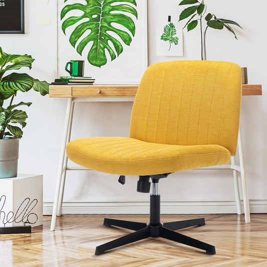 COLAMY Breiter Bürostuhl, Gepolsterter Armloser Schreibtischstuhl Drehbarer Home Office Stuhl 115° Wippfunktion Ergonomischer Computerstuhl für Home Office, Schminken, Gaming (Kreuzfuß, Gelb)