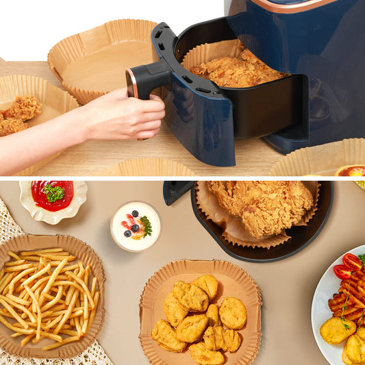 100 Stück Backpapier für Heißluftfritteuse 4,5L-8L, Stone TH 20-24cm Airfryer Backpapier Pergamentpapier Liner Kompatibel mit COSORI Philips Cecotec Midea Russell Hobbs XL XXL Airfryer