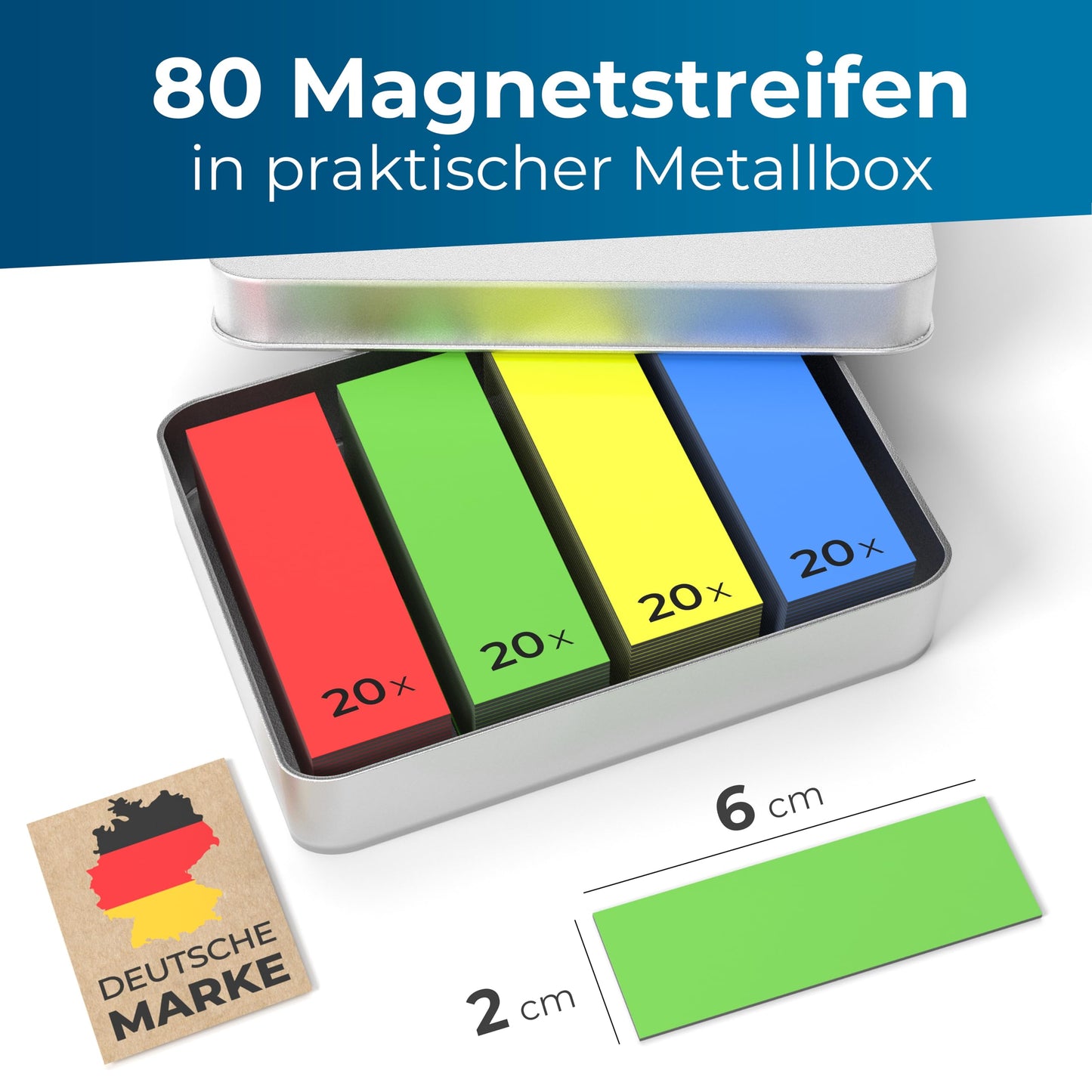 YOURGANIZE® Magnetstreifen beschreibbar | 80 Stück, 60x20 mm | Magnetschilder zum Beschriften | Für Kühlschrank, Whiteboard & Tafel | Magnetstreifen