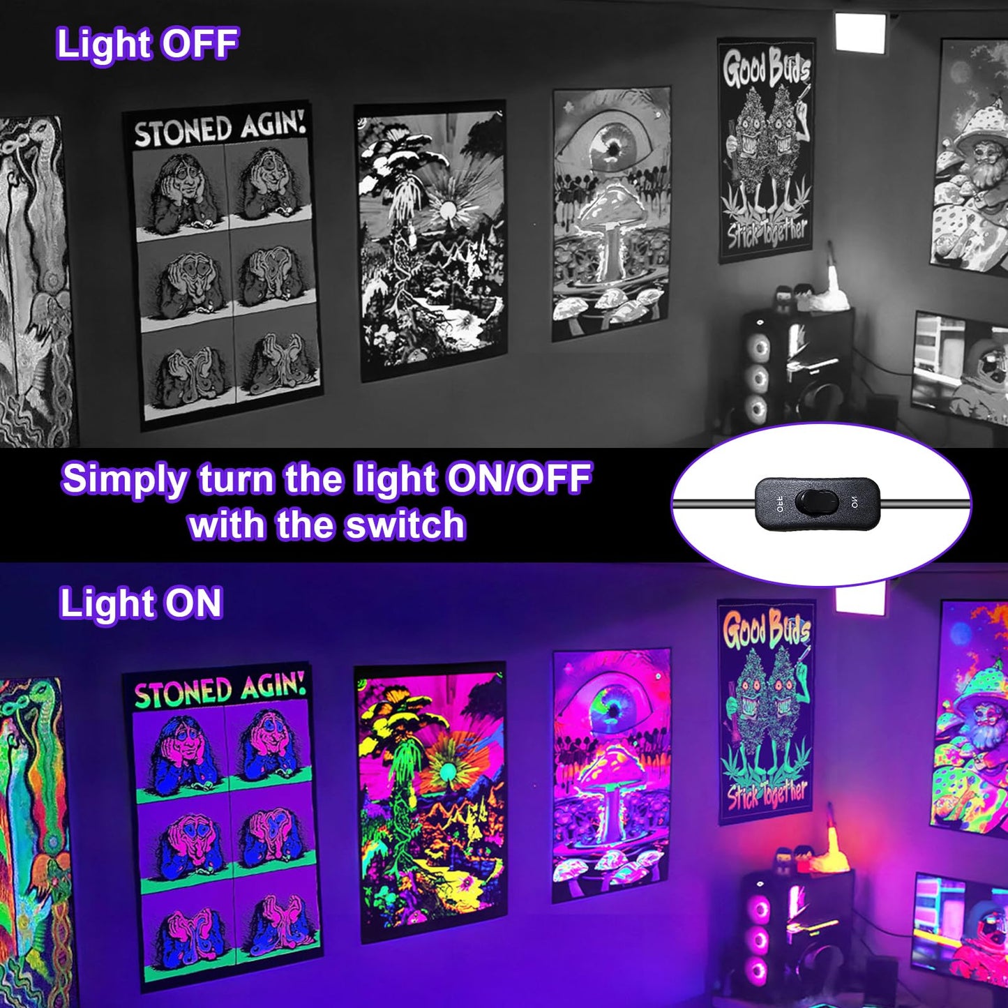 LED Schwarzlicht Strahler 100W, Indmird Schwarzlichtlampe mit Stecker, IP65 Wasserdicht UV Strahler mit Schalter, 395-400nm UV Flutlicht Partylicht für Bar,Disco,Party,Halloween,Bühnen