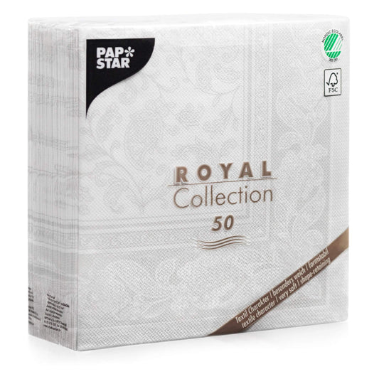 Papstar 11682 50-Servietten "Royal Collection" 1/4-Falz 40 x 40 cm "Ornaments", weiß