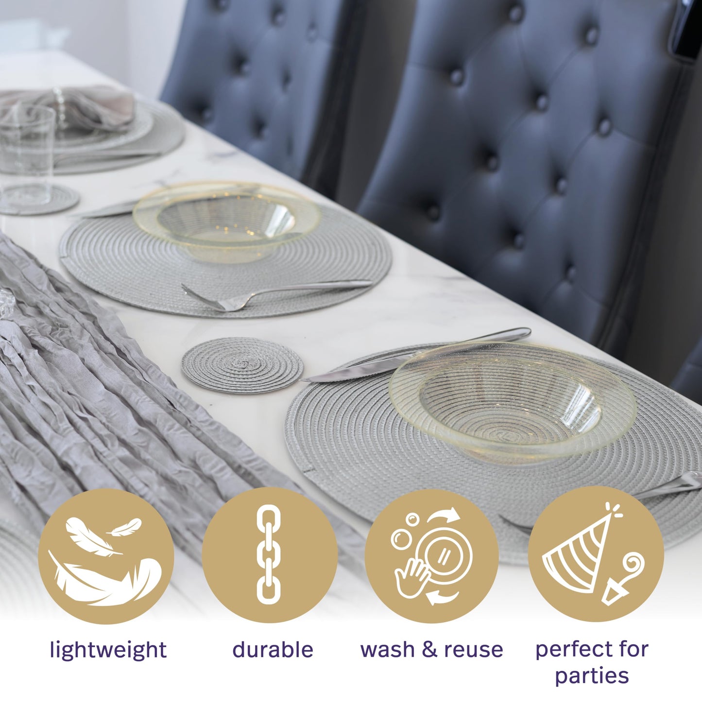MATANA 25 Klare Plastikschalen mit Goldglitzer, Suppenteller, Suppenschalen (360ml) - Suppenschüssel für Hochzeiten, Geburtstage, Taufen, Weihnachten, Partys - Mehrweg & Stabil