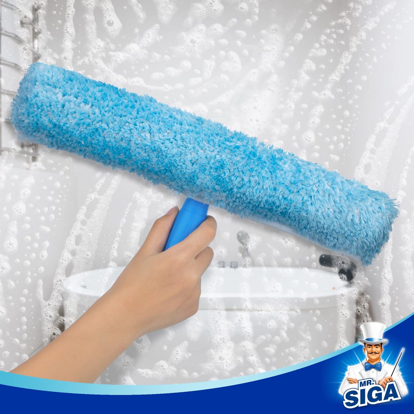 MR.SIGA Fensterwischer und Fensterabzieher als Kombi-Set, 2 in 1 professionelles Fensterreinigungsset, Glaswischer für dusche und Glas