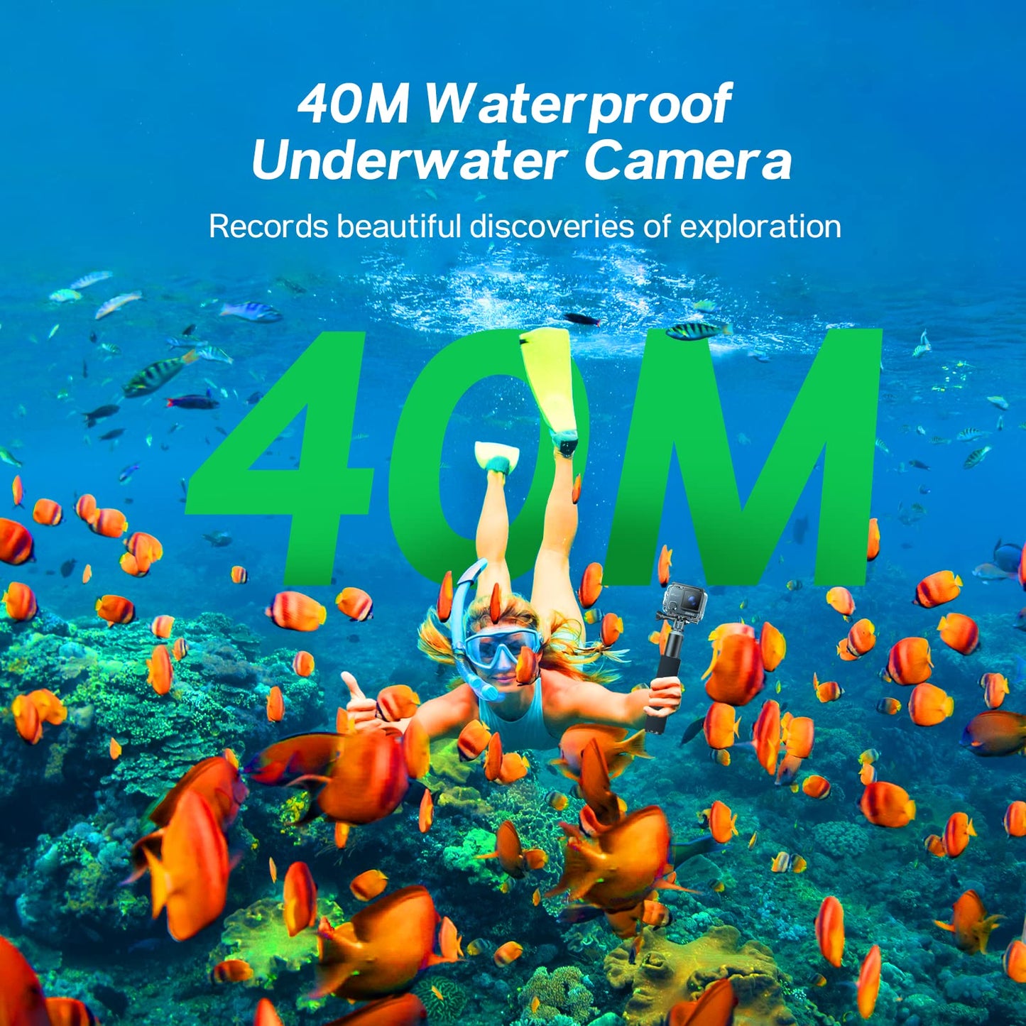 Surfola Action Cam 4K, Unterwasserkamera 40M Wasserdicht 20MP EIS Bildstabilisierun 170° Weitwinkel Helmkamera WiFi Actionkameras mit Externem Mikrofon 2 Akkus und Zubehör Kit 2.4G Fernbedienung