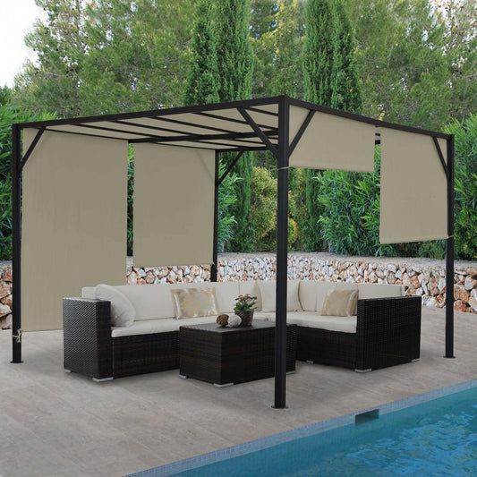 Pergola Baia, Garten Pavillon Terrassenüberdachung, stabiles 6cm-Stahl-Gestell + Schiebedach Taupe - 4x4m