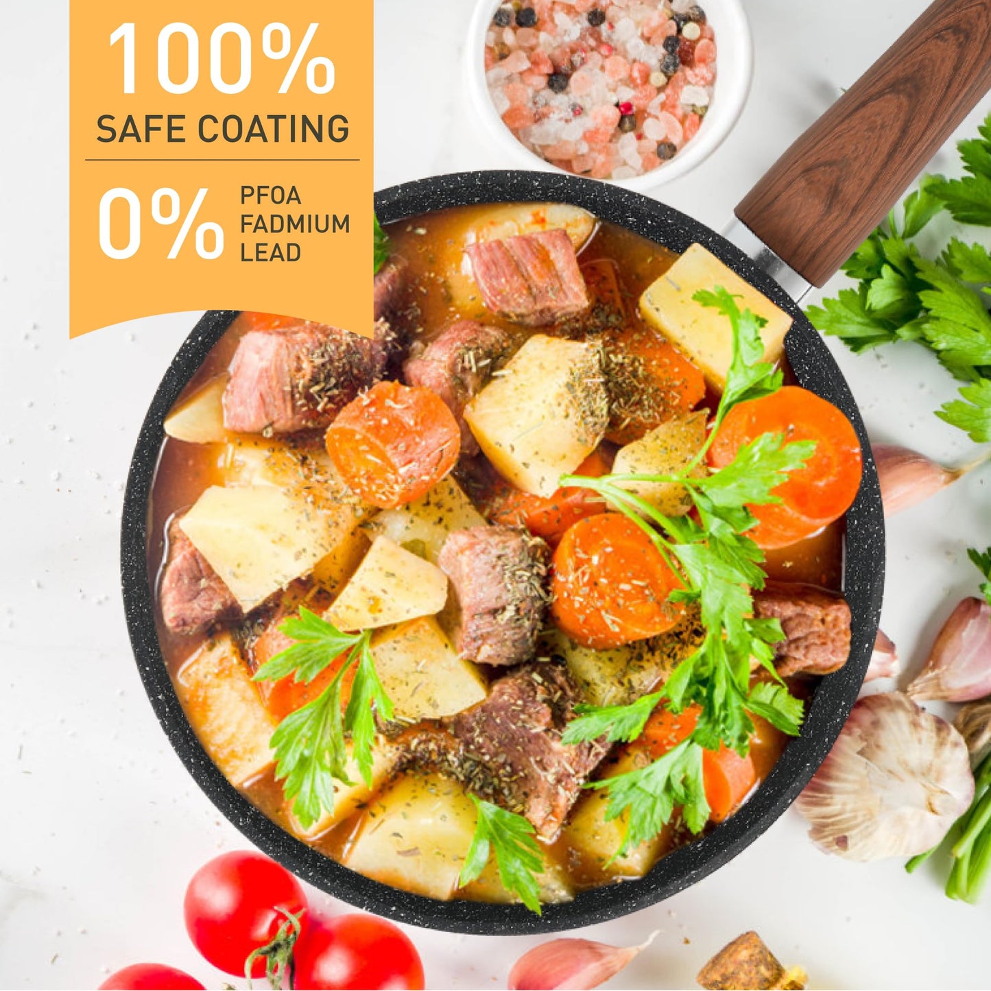 Kitchen Academy Topfset 17-teiliges Induktions-Kochgeschirr-Set mit Glasdeckeln und Granitbeschichtung inkl. Pfannen und Töpfe (schwarz 17 tlg)