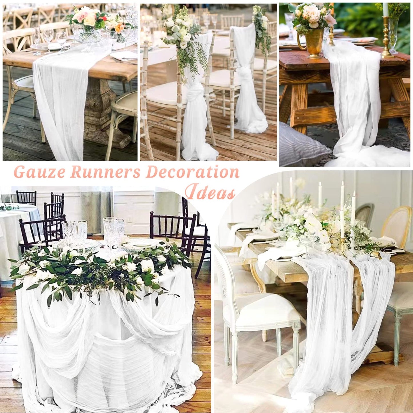 LYAFS 2 Stück weiße Käsetuch-Tischläufer 90 x 300 cm, Gaze-Tischläufer für Hochzeitsempfang, transparente Brautparty, Geburtstagsparty, rustikaler romantischer Hochzeitsläufer