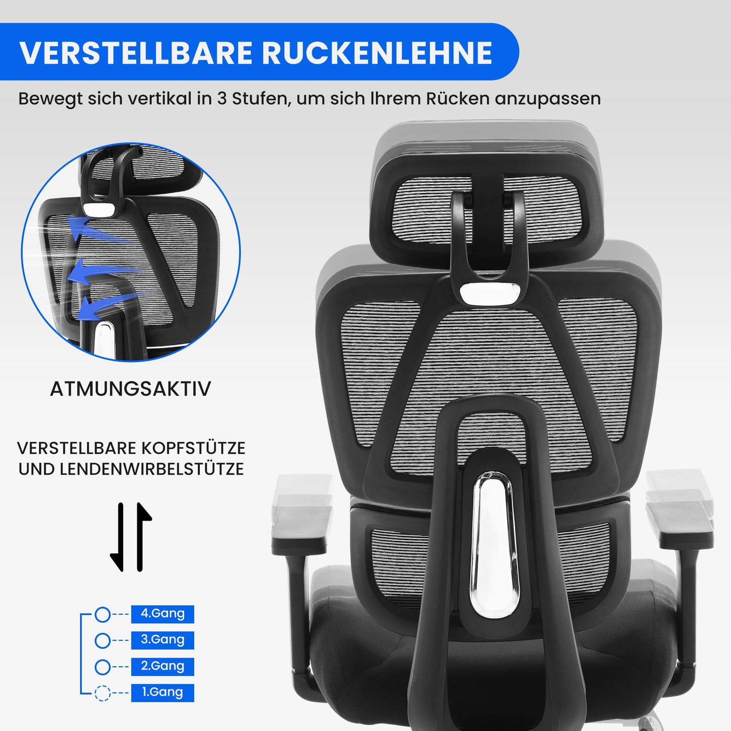 Fantasylab 3D Ergonomischer Bürostuhl 200KG Großer und hoher Bürostuhl mit 3D Weiches Kissen 4D Armlehnen Schreibtischstuhl Mesh Bürostuhl für Haus und Büro Atmungsaktiver Netz-Chefsessel