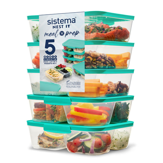 Sistema NEST IT Frischhaltedosen für Meal Prep | 1,9 L | luftdichte Vorratsdosen mit Fächern und Deckeln | Brotdosen für Pause | BPA-frei | grün | 5 Stück