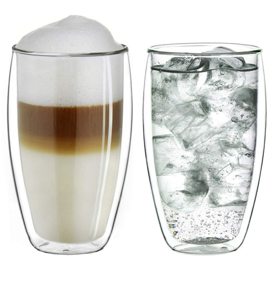 Creano doppelwandiges Thermoglas 250ml „DG-SH“, Doppelwandglas auch für kleine Hände geeignet, doppelwandige Cappuccinotassen, Kaffee, Tee, Latte Gläser 2er Set