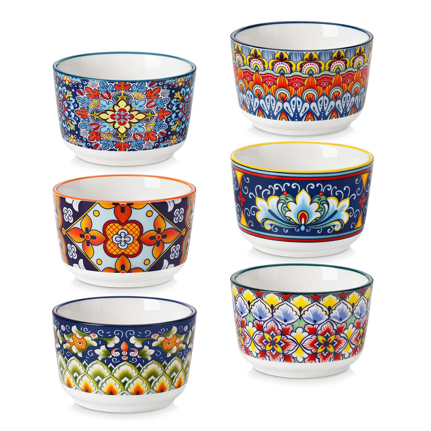 vancasso Serie SIMI, Souffle Förmchen zum Backen 6er Set, 120ml Creme Brulee Schälchen, Souffleeförmchen Backofenfest, Ofenfeste Creme Brulee Schalen, Vibrant Bohemian Mini Auflaufform