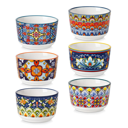 vancasso Serie SIMI, Souffle Förmchen zum Backen 6er Set, 120ml Creme Brulee Schälchen, Souffleeförmchen Backofenfest, Ofenfeste Creme Brulee Schalen, Vibrant Bohemian Mini Auflaufform