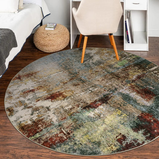 Lahome Moderner abstrakter runder Teppich, 1.5 m – Rot, weicher Schlafzimmer, runder Teppich, Küchenmatte, maschinenwaschbar, rutschfest, fusselfrei, Eingangsboden, Esstisch, Familienzimmer