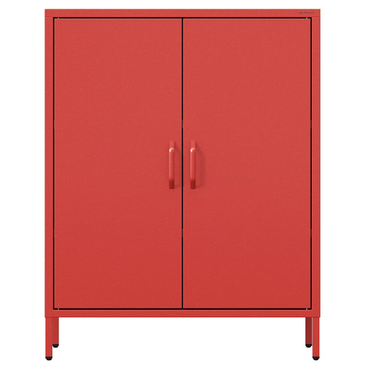 Jan Nowak Sideboard aus Metall, Kommode Glitzernd mit Doppeltür - VITO | Magnetverschluss, Verstellbare Einlegeböden | Highboard Wohnzimmer, Flur, Industriedesign | 80 x 101,5 x 40 cm | Rot