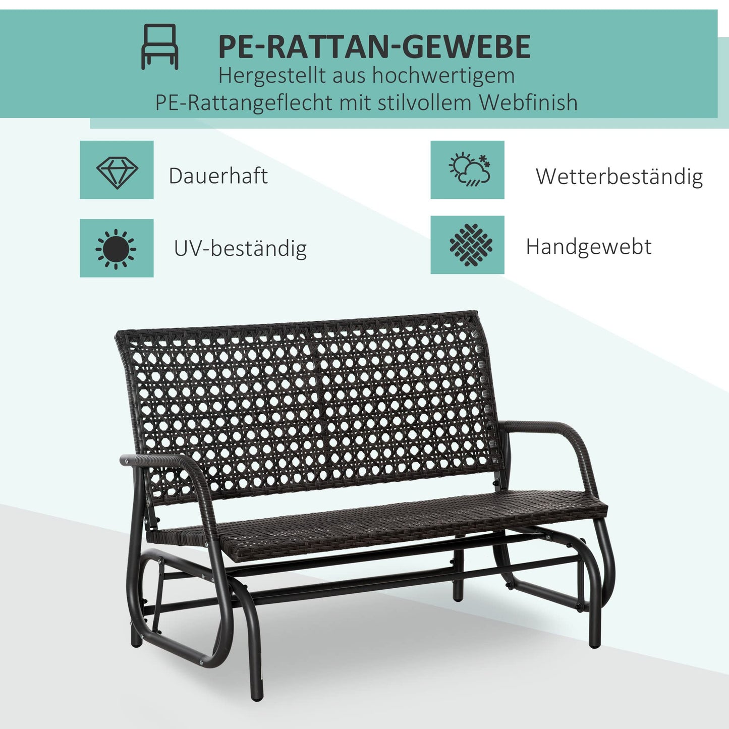 Outsunny Polyrattan Schaukelbank 2-Sitzer Outdoor Terrasse Garten Loveseat Gartenschaukel mit Rückenlehne Sitzbank Parkbank Grau 70 x 120 x 84 cm