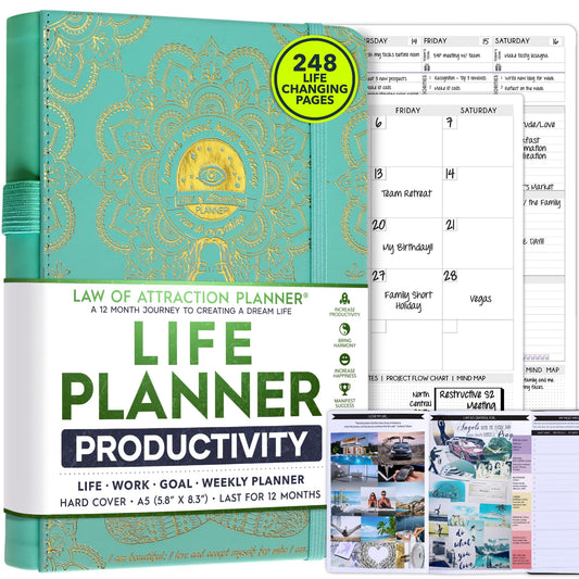 Law of Attraction Life & Goal Planner Lebensplaner - Undatierte Deluxe-Wochen- und Monatsplaner, eine 12-monatige Reise zur Steigerung von Produktivität und Glück