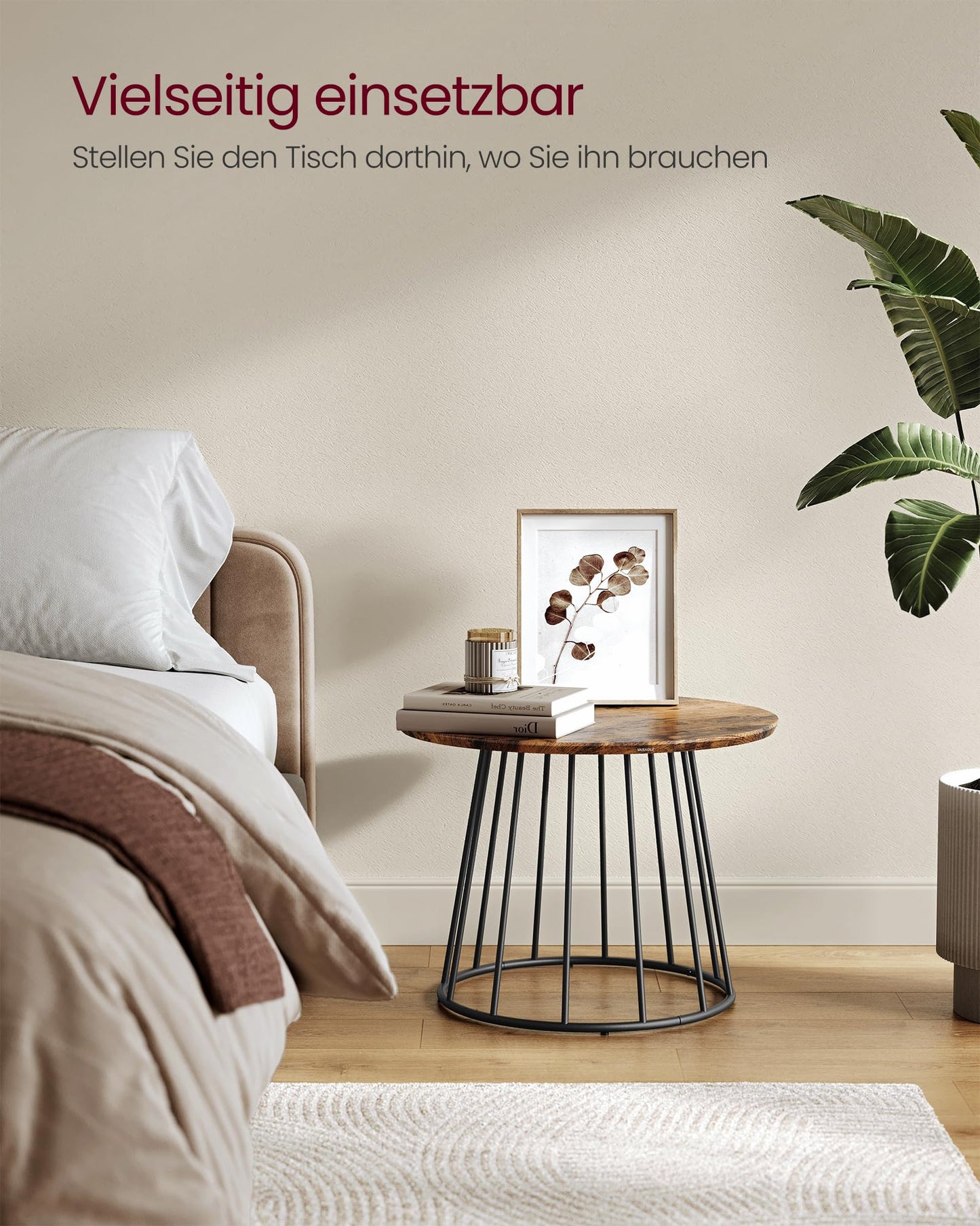 VASAGLE Couchtisch rund, 2er Set, modern, runder Beistelltisch, mit Stahlgestell, für Wohnzimmer, Schlafzimmer, vintagebraun LCT045K01