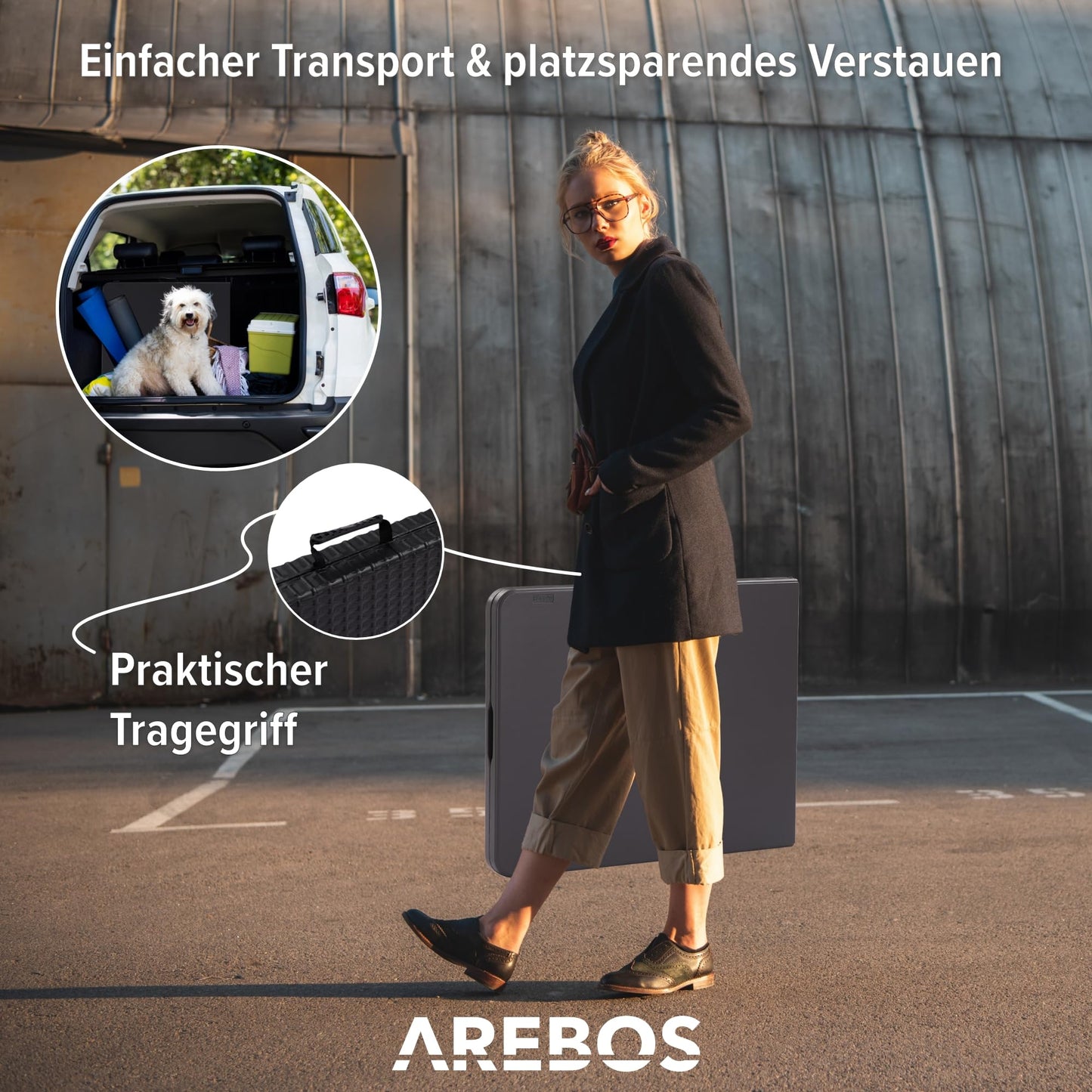 Arebos Buffettisch zusammenklappbar 182 x 74 x 74 cm Wetterfest Gartentisch Partytisch Klapptisch für Garten Terrasse und Balkon | 8 Personen | Campingtisch mit Tragegriff | Anthrazit