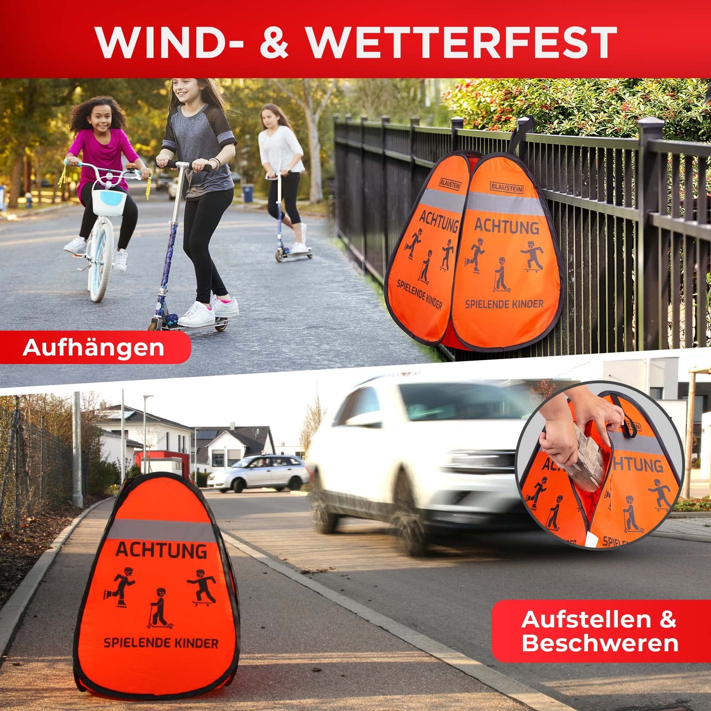 BLAUSTEIN Warnwürfel 2X - Mehr Sicherheit für Kinder Straßenwarnschild Spielende Kinder