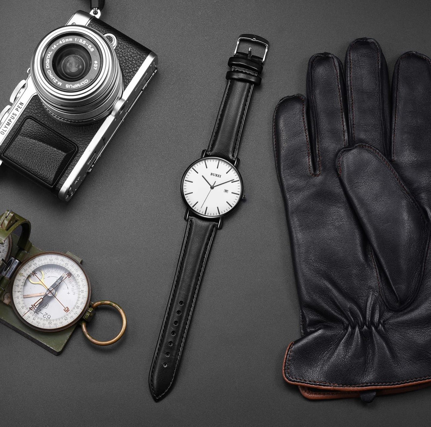 BUREI Herren Uhren Ultra Dünne Minimalistische Quarzuhr mit Datumsanzeige für Damen und Herren Classic Design Männer