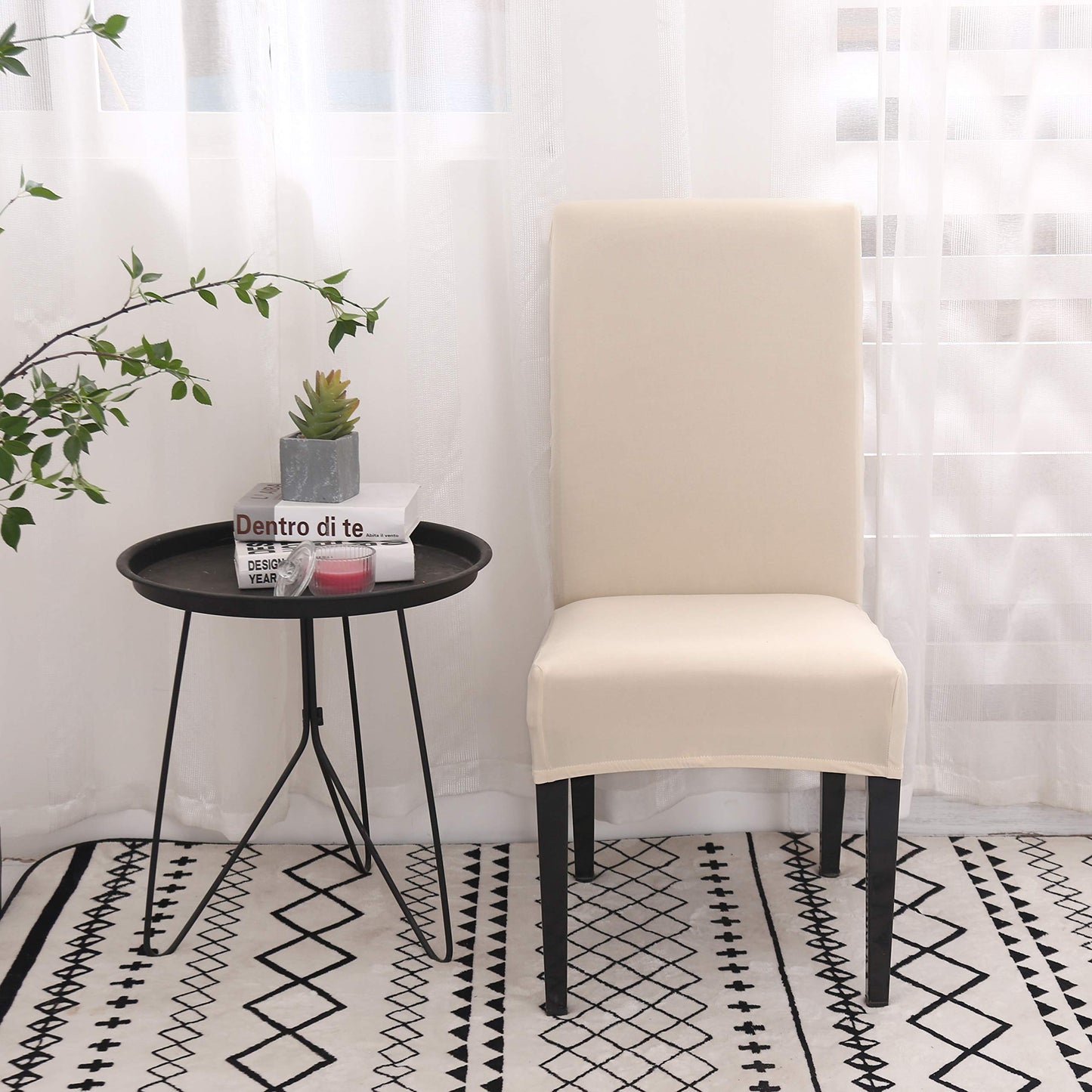 MOLVCE Hussen für Stühle 4er Set Stretch Stuhlhussen Universal Stuhlhusse aus Polyester Stuhlbezug für Esszimmer, Hotel, Bankett, Partys Deko, Hochzeit, Beige