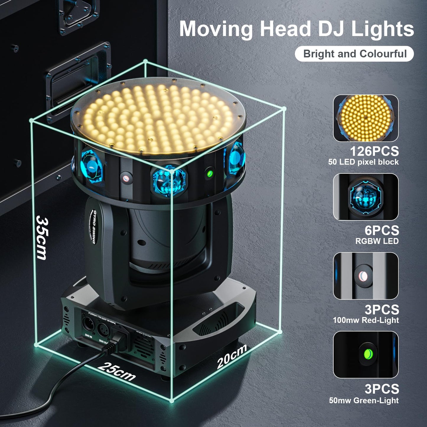 200W Moving Head LED RGBW Bühnenlicht Strahler Beam Scheinwerfer 20CH/57CH Partylicht für Tanzfläche DJ Bar Disco Effektstrahler Bühnentechnik (1 Pack)