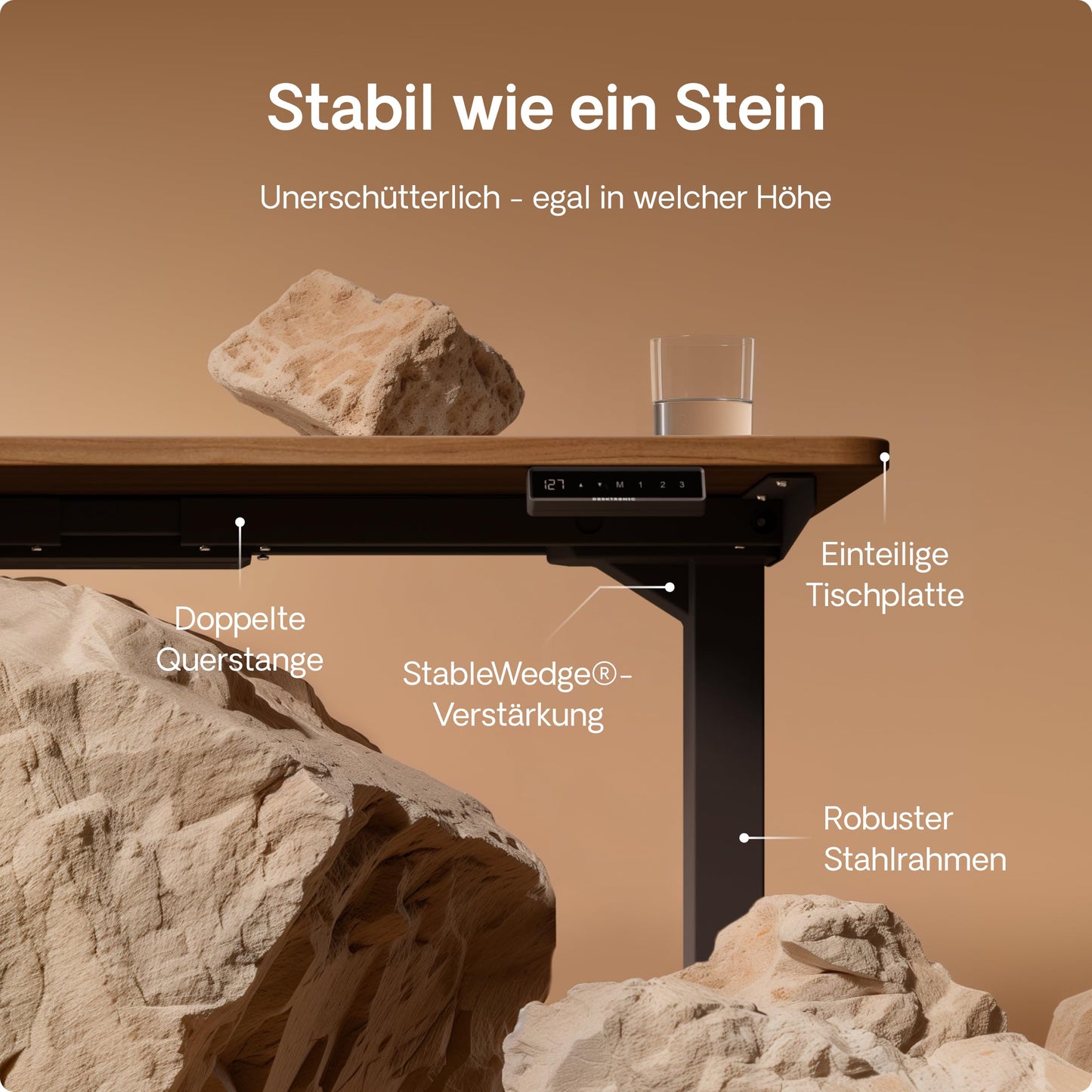 Desktronic HomePro Höhenverstellbarer Schreibtisch 160 × 80 cm – Elektrischer Schreibtisch Mit Zwei Elektrischen Motoren, Touchscreen-Steuerung und Integrierten USB-A- und USB-C-Ladeanschlüssen