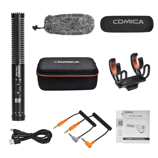 COMICA VM20 Kamera Mikrofon, Super-Kardioid Kondensor Shotgun Video Mikrofon mit OLED Power Display & Low Cut Filter Modi,Externes Richtmikrofon für DSLR und Smartphone usw