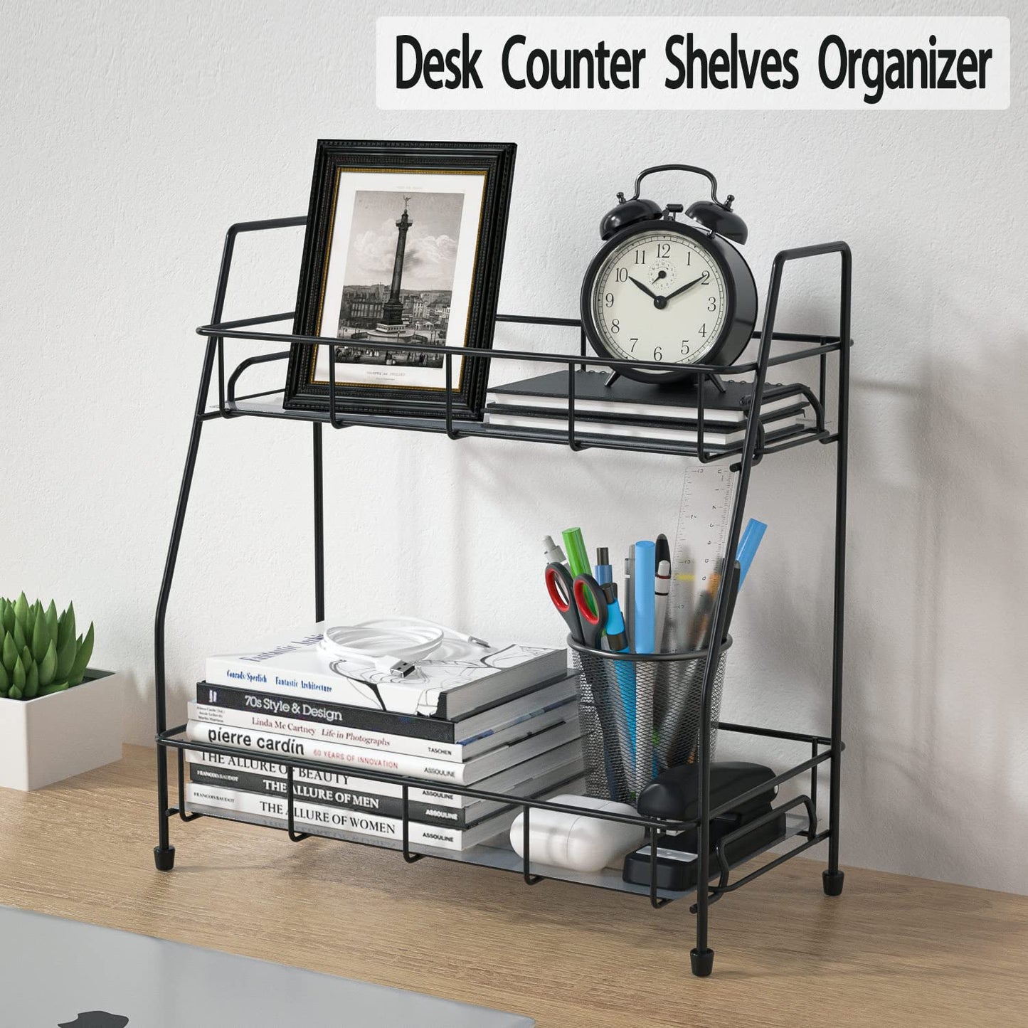 BOKIOVIN 2 Etagen Gewürzregal Stehend Organizer,Metall Gewürzständer Küchenregal Stehend Arbeitsplatte Gewürzhalter Aufbewahrung für Küche Schrank Bathroom,Schwarz