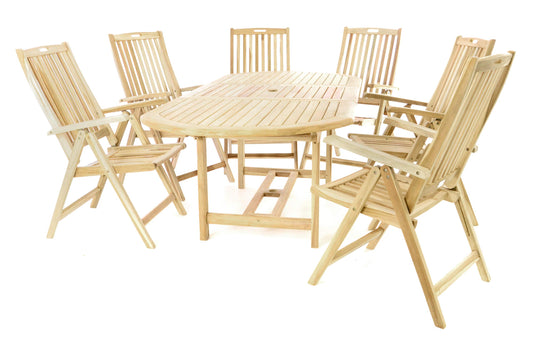 Nexos Trading DIVERO Gartenmöbelset Sitzgruppe Teakholz Natur Tisch 170/230 cm ausziehbar 6 x Hochlehner Gartenstühle mit Armlehne und hoher Lehne mehrfach verstellbar