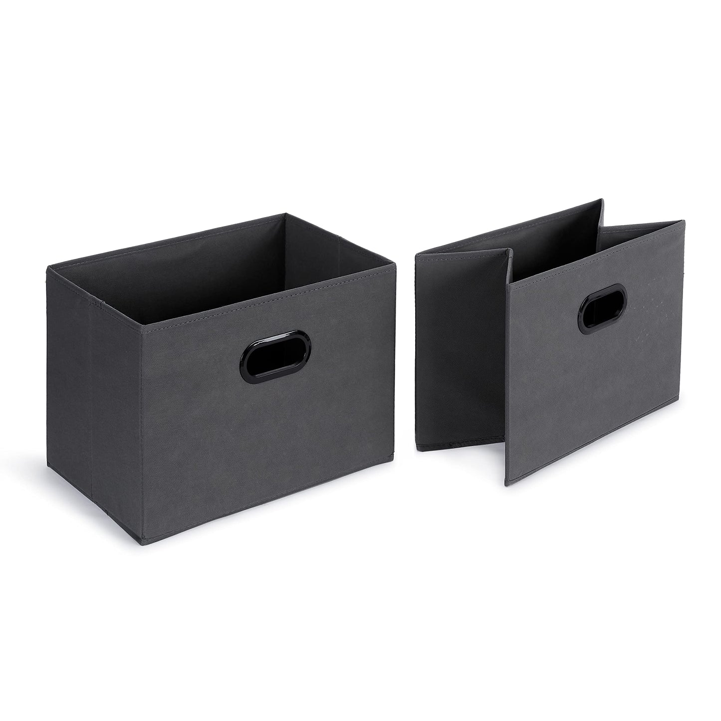 Amazon Basics Schrank-Organisationssystem mit DREI Regalböden aus Stoff und Zwei Zusammenschiebbaren Oben Offenen Behältern, 32.7" x 12.2" x 31", Grau
