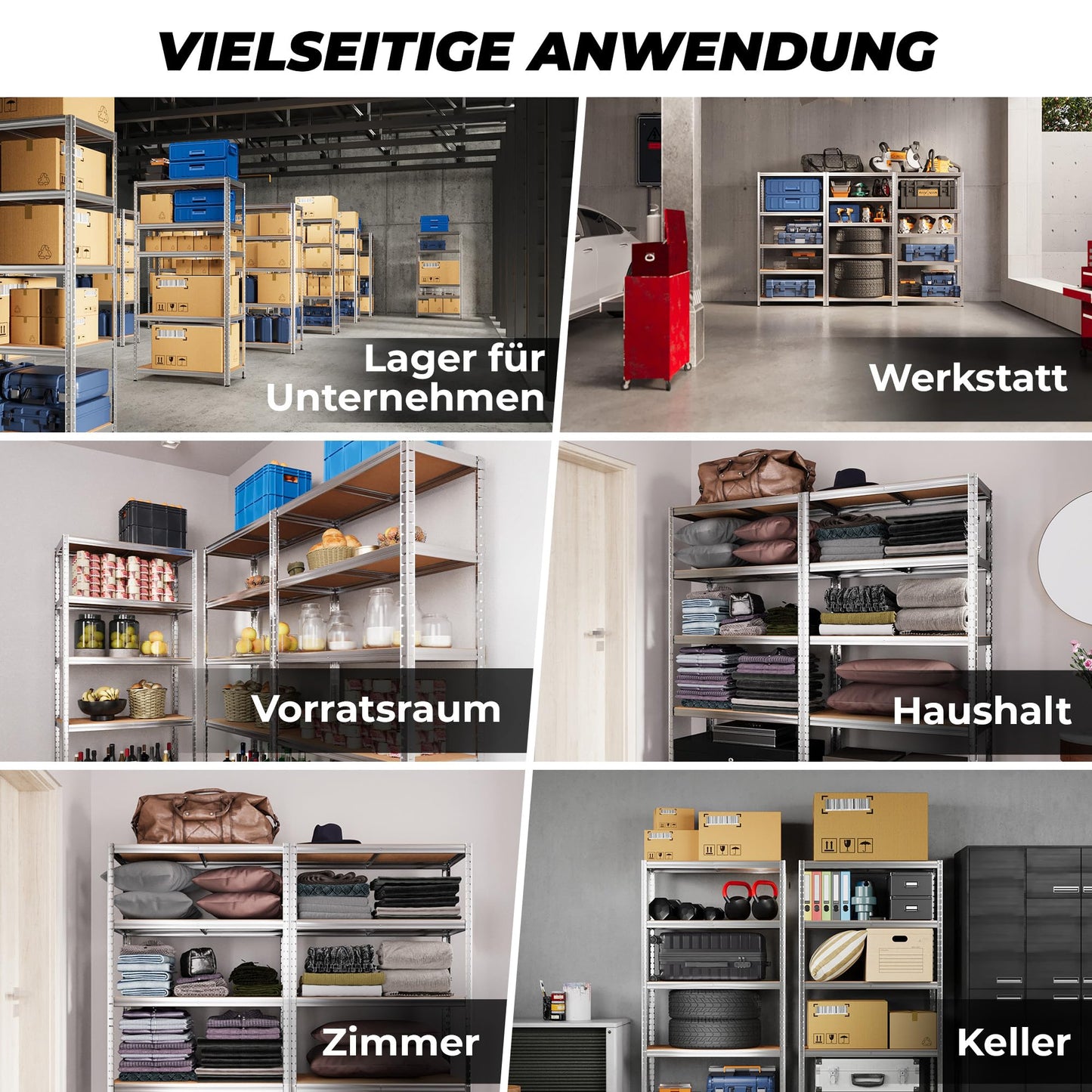 ALL Premium Schwerlastregal 2er-Set 180x90x40cm Silber – Bis 1250 kg belastbar, höhenverstellbar, Stecksystem, ideal für Lager, Garage & Keller