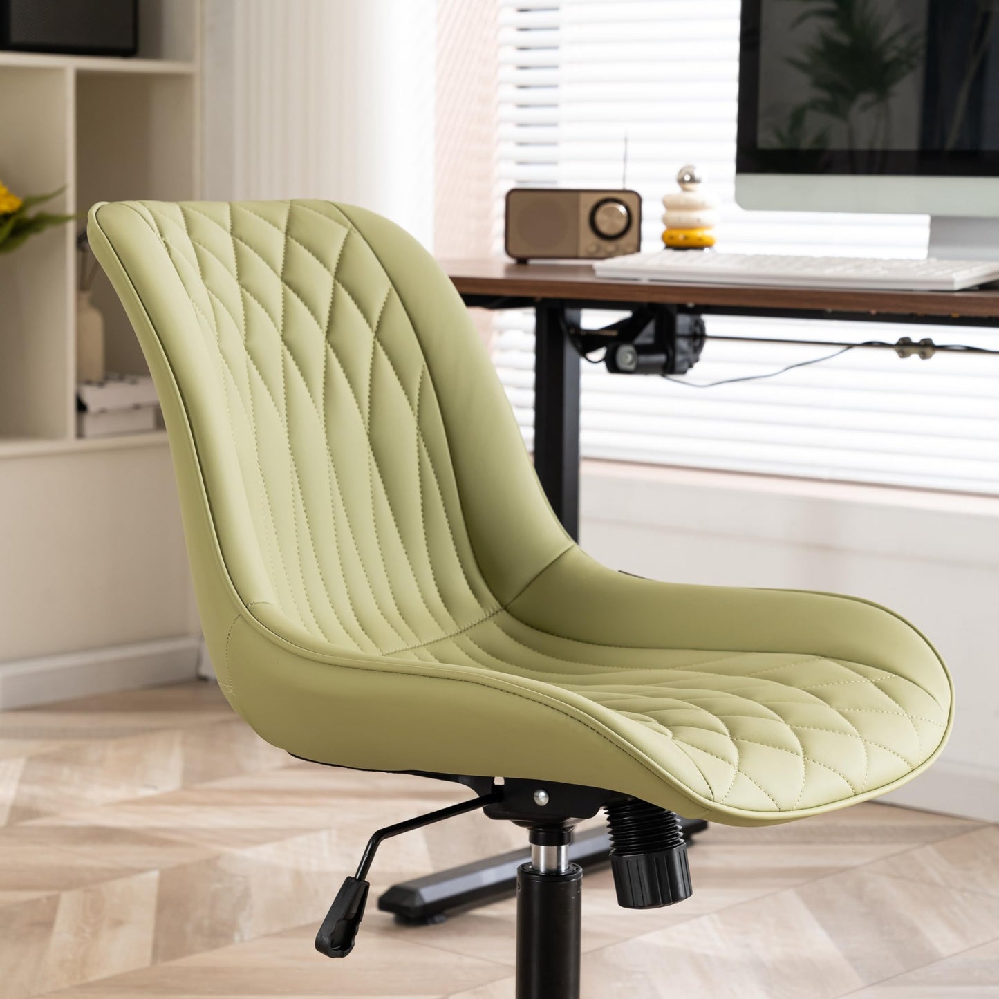 YOUNIKE Bürostuhl Schreibtischstuhl Ergonomisch PU-Leder bis 136 kg Belastbar, Drehstuhl Höhenverstellbar Computerstuhl Ohne Armlehnen, Bürostuhl mit Rückenlehne und Rollen, Avocadogrün