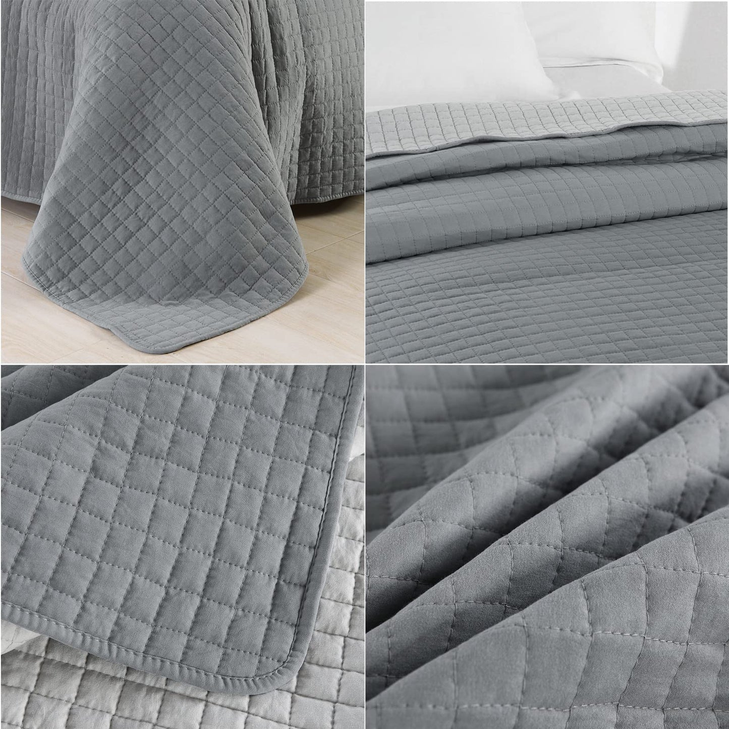 WOLTU Tagesdecke Bettüberwurf 240x260 cm, Steppdecke 360GSM Patchwork Wendedesign Kariert, Bedspreads Bettdecke Doppelbett unterfüttert und Gesteppt Stepp Decke, Grau+Hellgrau