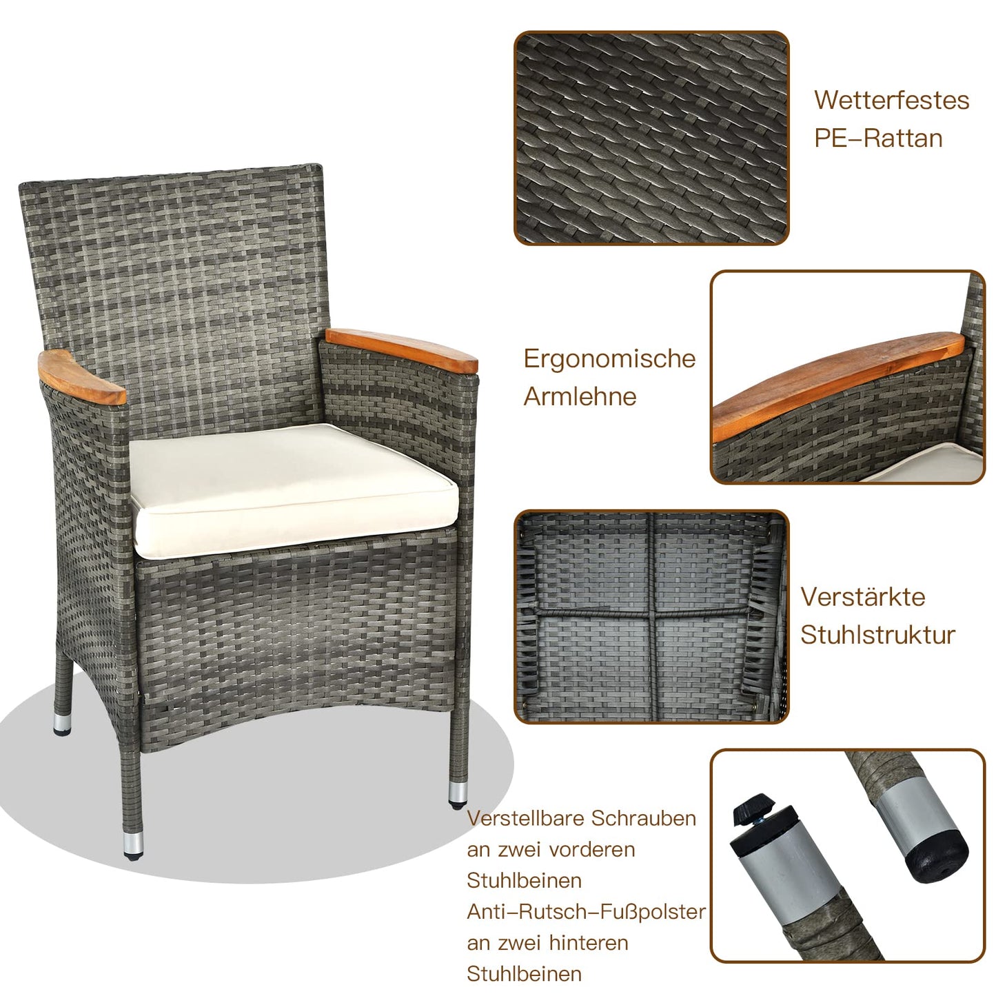 COSTWAY 9 TLG. Rattan Gartenmöbel Set, Sitzgruppe für 8 Personen, Gartentisch mit Tischplatte aus Akazienholz, 8 stapelbare Stühle & Kissen, Terrassenmöbel Set, Gartengarnitur, Sitzgarnitur, Essgruppe