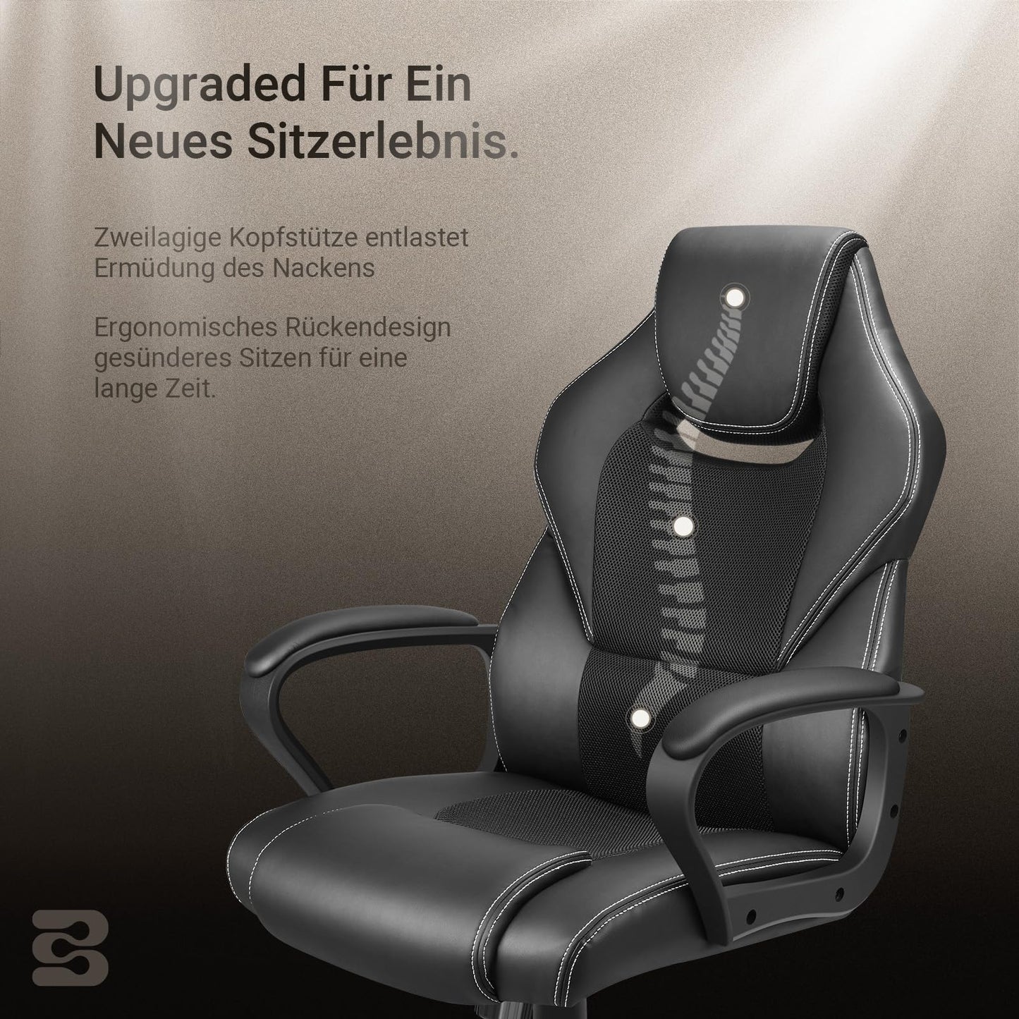 BASETBL Bürostuhl Chefsessel 150kg Schreibtischstuhl, Bürosessel Office Chair Gaming Stuhl, Bürostühle ergonomisch PU Leder, PC Stuhl Drehstuhl Hat weiche gepolsterte Armlehnen, Wippfunktion, schwarz