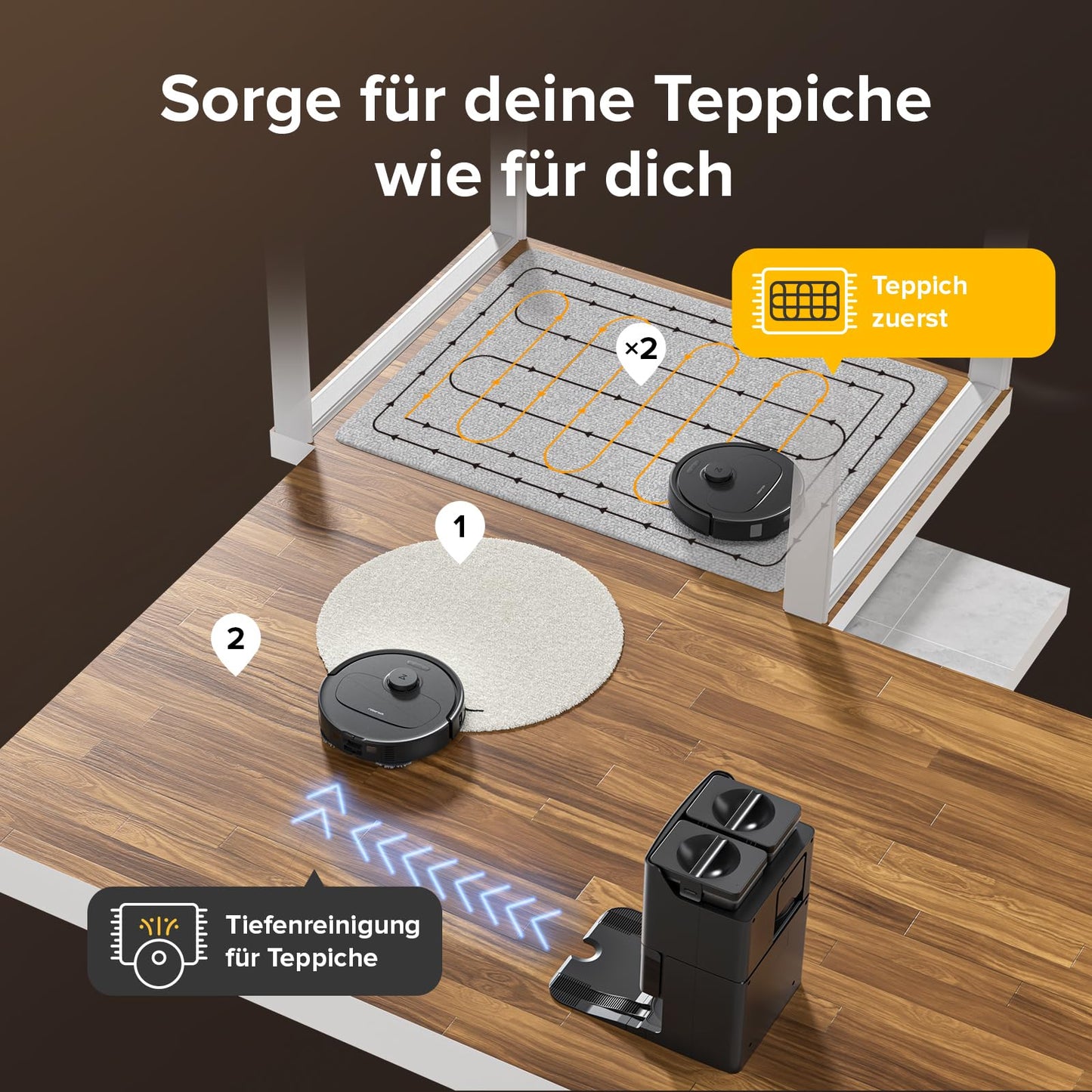 roborock Qrevo S Saugroboter mit Wischfunktion, 7000 Pa HyperForce® Reinigungsleistung, 45 dB(A) leises Trocknen, PreciSense® LiDAR Navigation, zusätzlich 2 Wischmops, Roboterstaubsauger-Set(Schwarz)