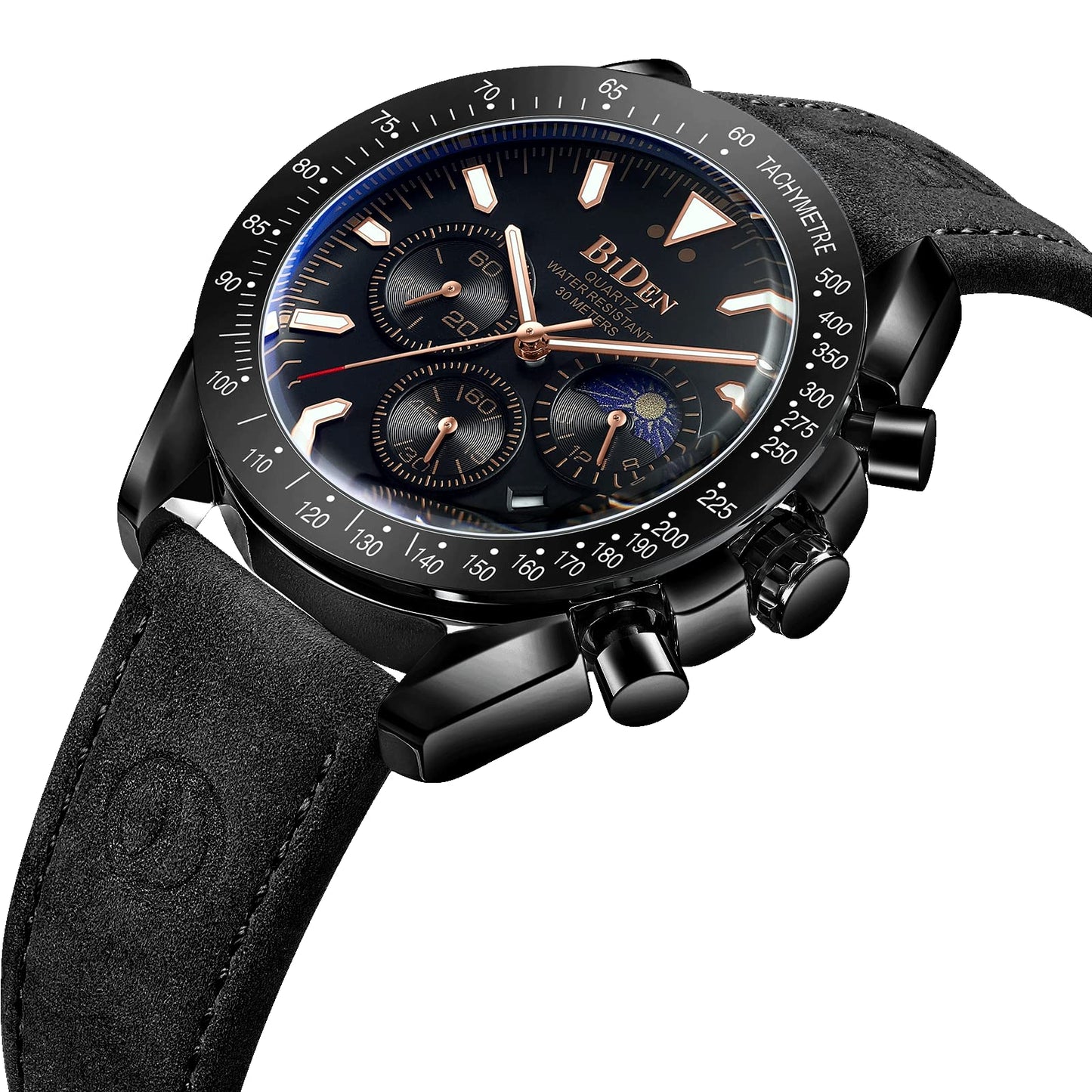 HANPOSH Herren Uhr Chronograph Uhren Herren Chronograph Edelstahl Wasserdicht Analog Quarz Armbanduhr Herren mit Datum Leuchtende Business Casual Uhren fur Männer (A06- Alle Schwarz)