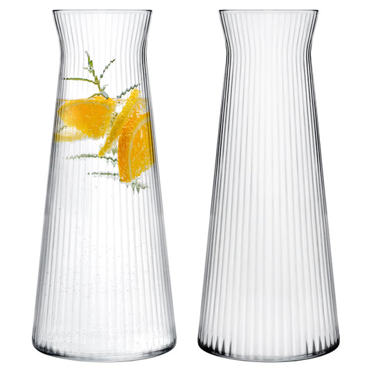 KONZEPT Wasserkaraffe 2er Set, Glaskaraffe 1 liter, geriffelte, Wasser Karaffe Glas ohne Deckel