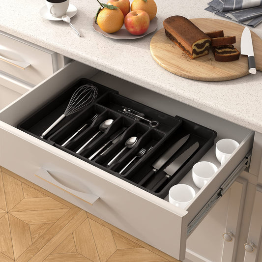Lifewit Besteckkasten für Schubladen,verstellbarer Besteckhalter Utensilienhalter für Küchenschubladen, Schubladeneinsatz Besteckeinsatz für Küche Organizer aus Kunststoff für Löffel,Gabeln, Schwarz