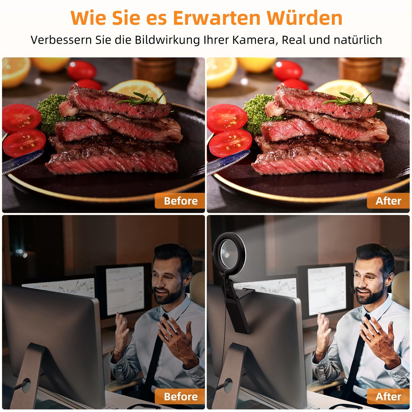New Ringlicht LED Videolicht Dauerlicht Laptop PC,Evershop 5” Streaming Licht mit Stativ&Handyhalter 3 Lichtfarben+10 Helligkeiten 360°Drehbar Videokonferenz Licht für Tiktok Zoom YouTube Live Stream