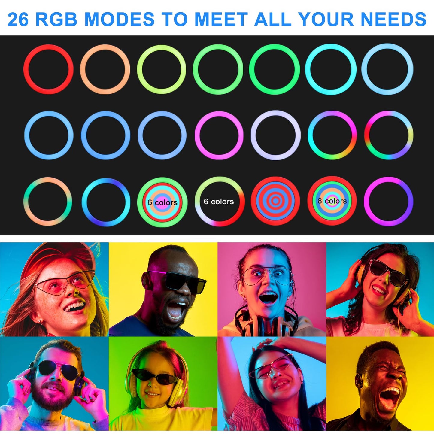 MICCYE Ringlicht mit Stativ 10 Zoll RGB Ring Light Gesamthöhe 180cm Ringleuchte Selfie Ringlicht Handy für Video Makeup Fotografie