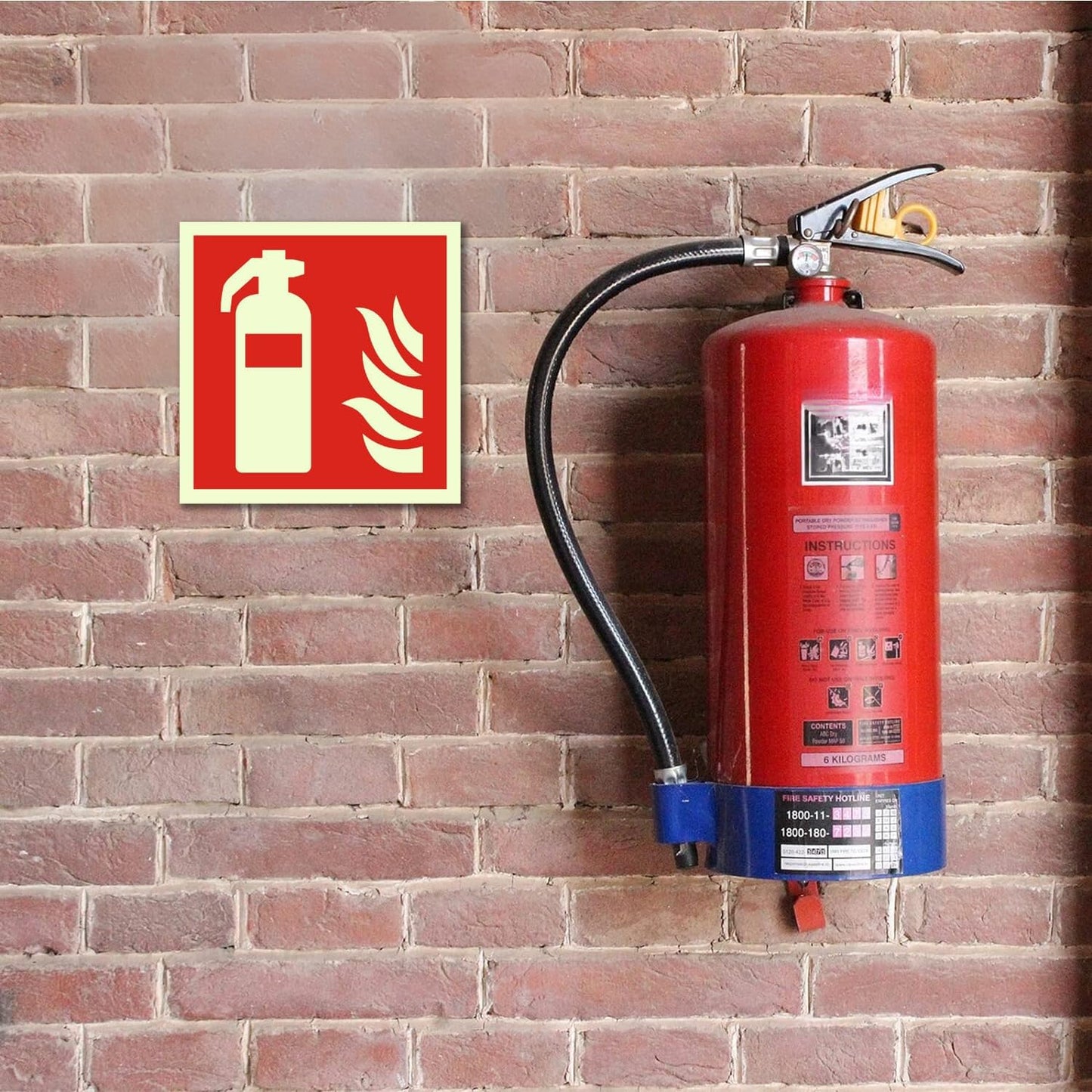 5 Stück - Schild Feuerlöscher (15 x 15 cm - 3mm stark) Alternative zum Feuerlöscher Schild - Brandschutzzeichen nach ISO - UV-Schutz für Innen und Außen