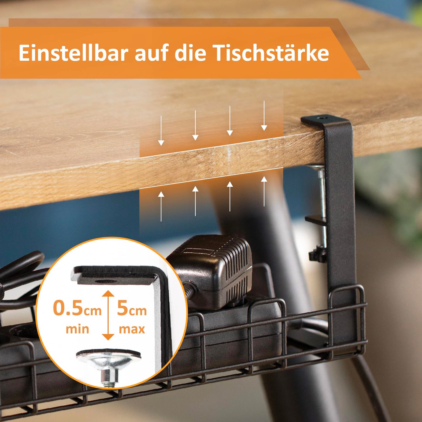 Stilemo Kabelkanal Schreibtisch ohne Bohren - Kabelmanagement Schreibtisch für Ordnung am Arbeitsplatz ohne Schrauben - Kabelhalter Kabelwanne Tisch - Kabelkanal mit Klemme - 39x13x16cm - Schwarz