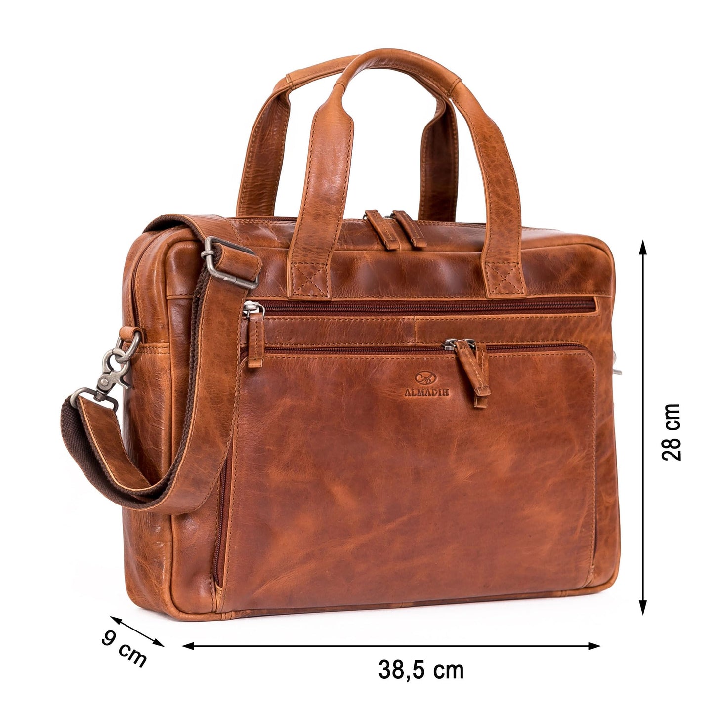 ALMADIH Leder Laptoptasche Aktentasche BRUNO antik - Premium Business Tasche Umhängetasche Unitasche Herren Messenger Arbeitstasche Schultertasche Dokumenten Kofferschlaufe braun (BRUNO antik)